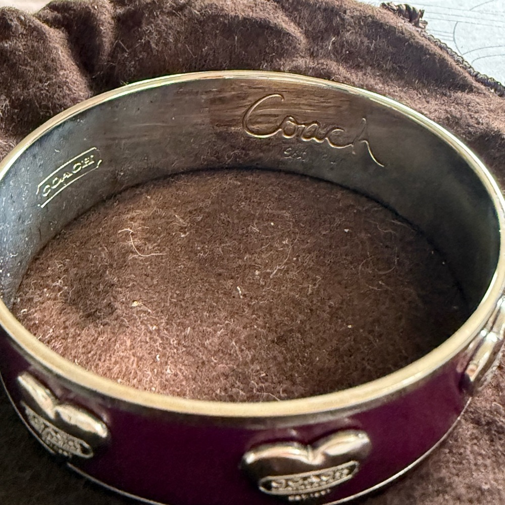 NWOT vintage COACH dark purple bangle with silver hearts - Picture 3 of 4